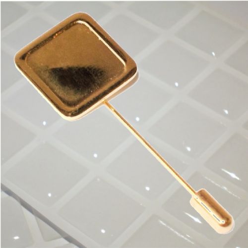 Stick Pin Blank 16mm Square Gold and clear dome